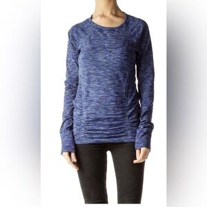 Athleta Space Dye Blue Fastest Track Asymmetrical Zip Long Sleeve Small